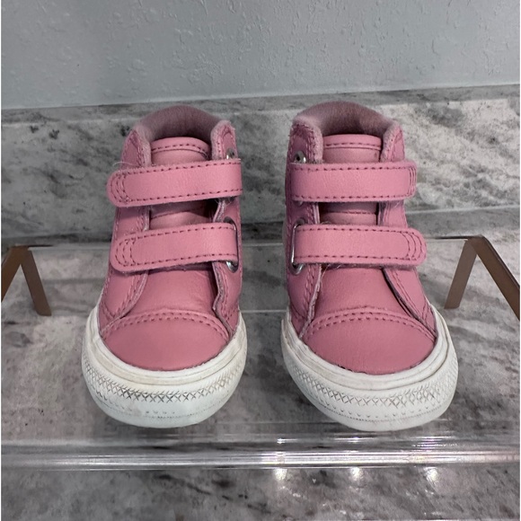Converse Pink Chuck Taylor Leather All Star High Top Shoes Toddler Sz 4 - Picture 4 of 9